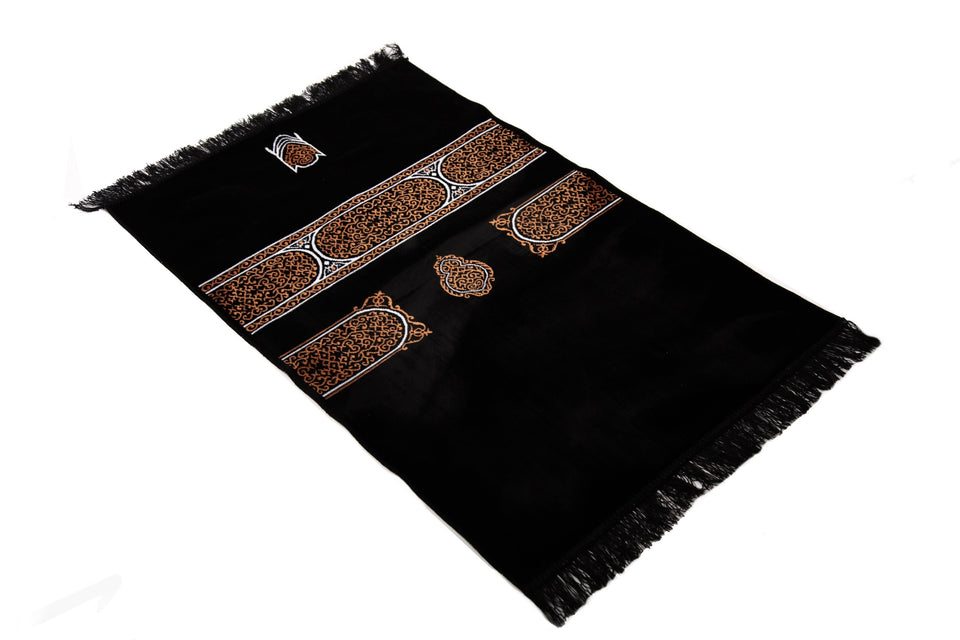 Orange Black Kaaba Curtain Kiswah Sejadah, Prayer Mat, Prayer Rug, Muslim Gifts for Women, Personalized Gift, Eid Gifts, Islamic Home Decor