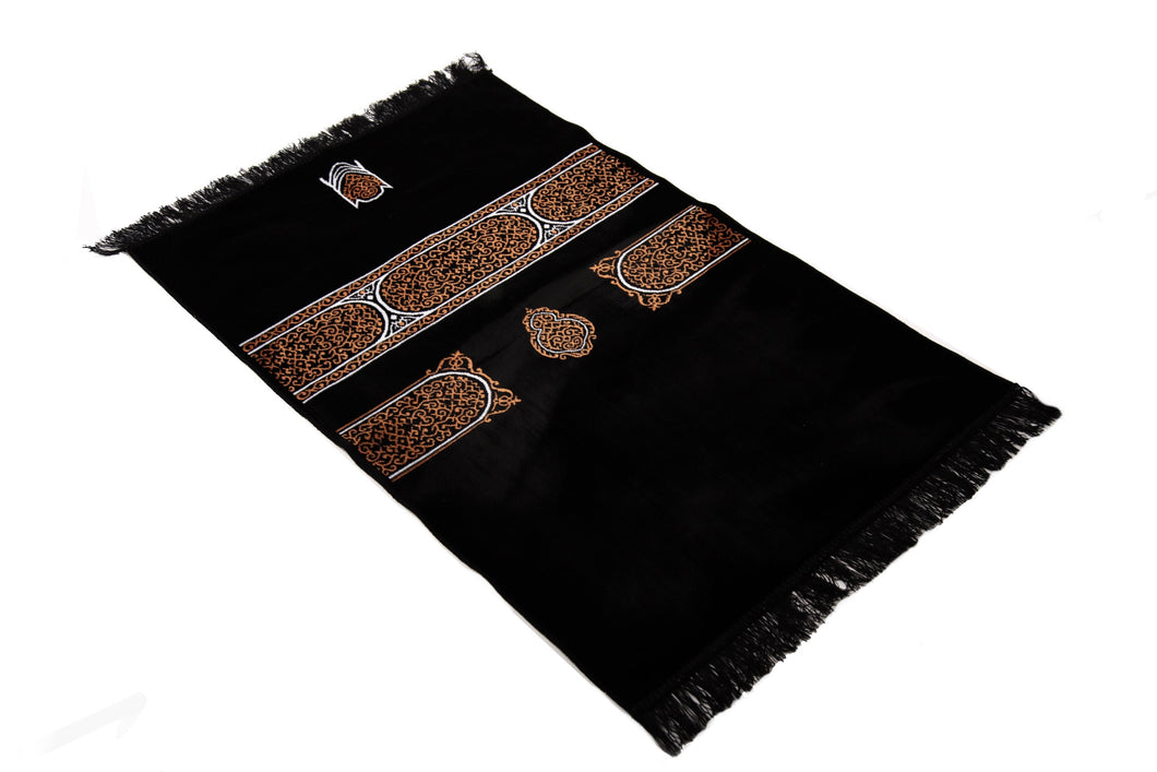 Orange Black Kaaba Curtain Kiswah Sejadah, Prayer Mat, Prayer Rug, Muslim Gifts for Women, Personalized Gift, Eid Gifts, Islamic Home Decor