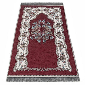 Burgundy Lux Roses  Islamic Prayer Rug, Portable Sejadah, Travel Prayer Rug, Salat, Musallah, Sejadah, Janamaz