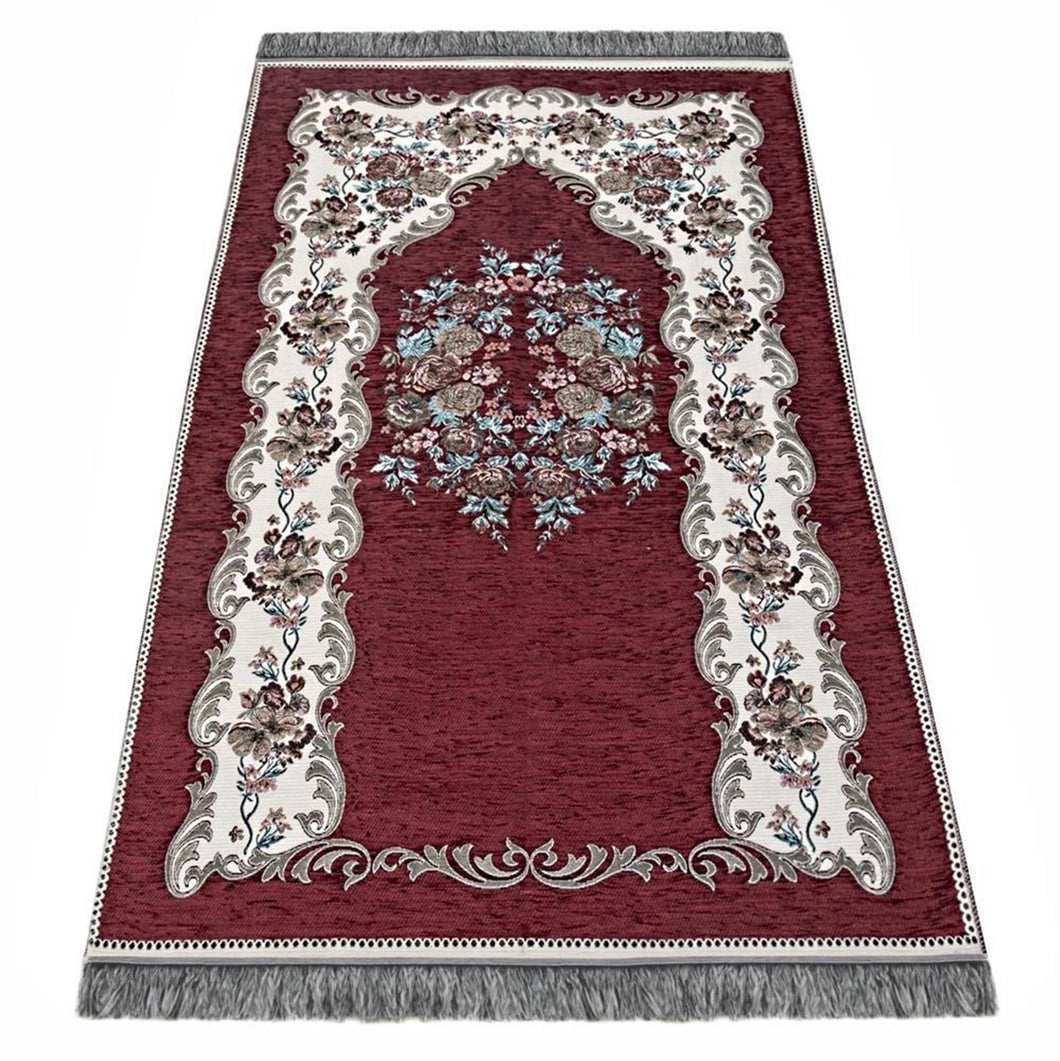 Burgundy Lux Roses  Islamic Prayer Rug, Portable Sejadah, Travel Prayer Rug, Salat, Musallah, Sejadah, Janamaz
