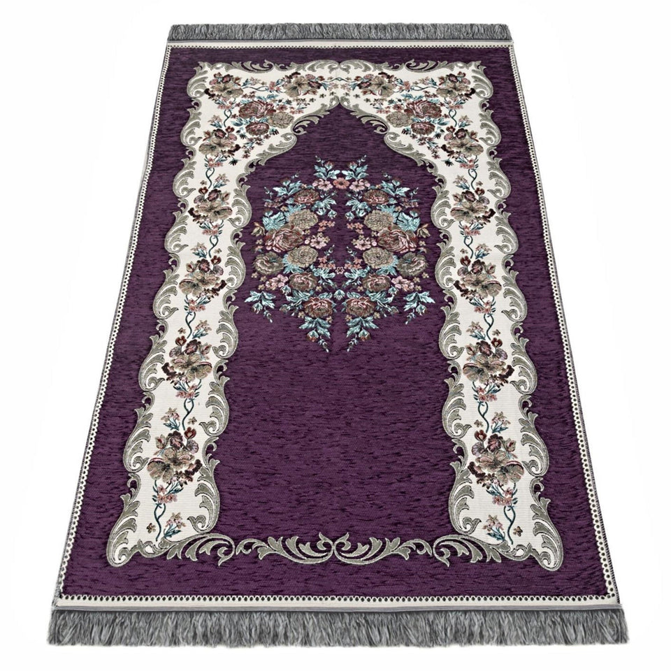 Purple Lux Roses Islamic Prayer Rug, Portable Sejadah, Travel Prayer Rug, Salat Musallah Sejadah Janamaz