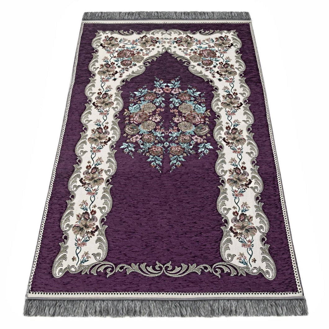 Purple Lux Roses Islamic Prayer Rug, Portable Sejadah, Travel Prayer Rug, Salat Musallah Sejadah Janamaz