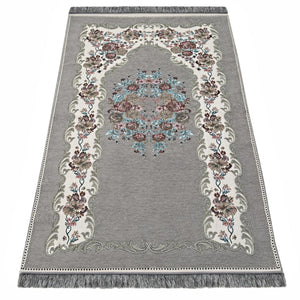 Gray Lux Roses Islamic Prayer Rug, Portable Sejadah, Travel Prayer Rug, Salat Musallah Sejadah Janamaz