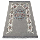 Gray Lux Roses Islamic Prayer Rug, Portable Sejadah, Travel Prayer Rug, Salat Musallah Sejadah Janamaz