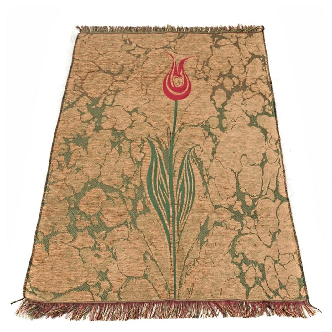 Light Brown Taffeta Islamic Prayer Rug, Tulip Motiff Janamaz Musallah Sesallah Sejadah Carpet Muslim Seccade Islam Sajadah