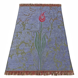 Blue Taffeta Islamic Prayer Rug, Tulip Motiff Janamaz Musallah Sesallah Sejadah Carpet Muslim Seccade Islam Sajadah