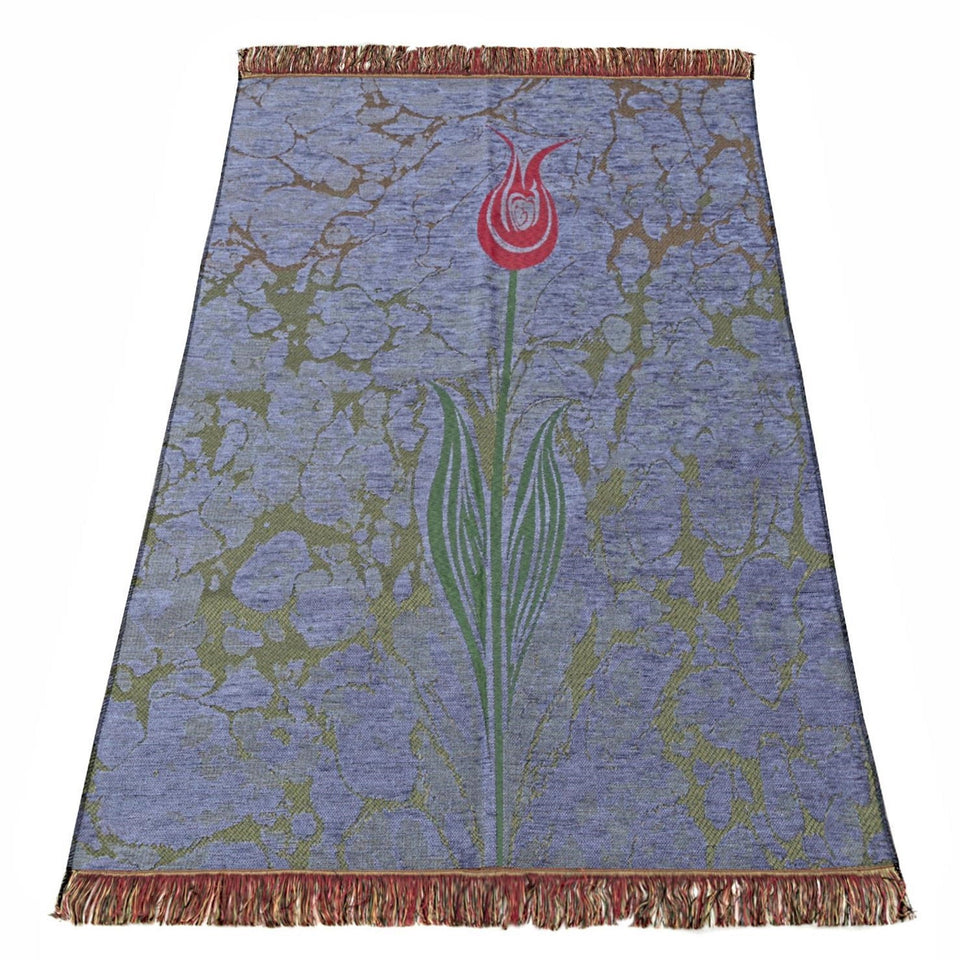 Blue Taffeta Islamic Prayer Rug, Tulip Motiff Janamaz Musallah Sesallah Sejadah Carpet Muslim Seccade Islam Sajadah