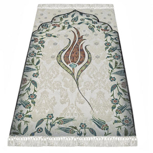 Thin Cotton Islamic Prayer Rug, Green Tulip Motiff Janamaz Musallah Sesallah Sejadah Carpet Muslim Seccade Islam Sajadah