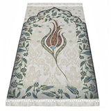 Thin Cotton Islamic Prayer Rug, Green Tulip Motiff Janamaz Musallah Sesallah Sejadah Carpet Muslim Seccade Islam Sajadah