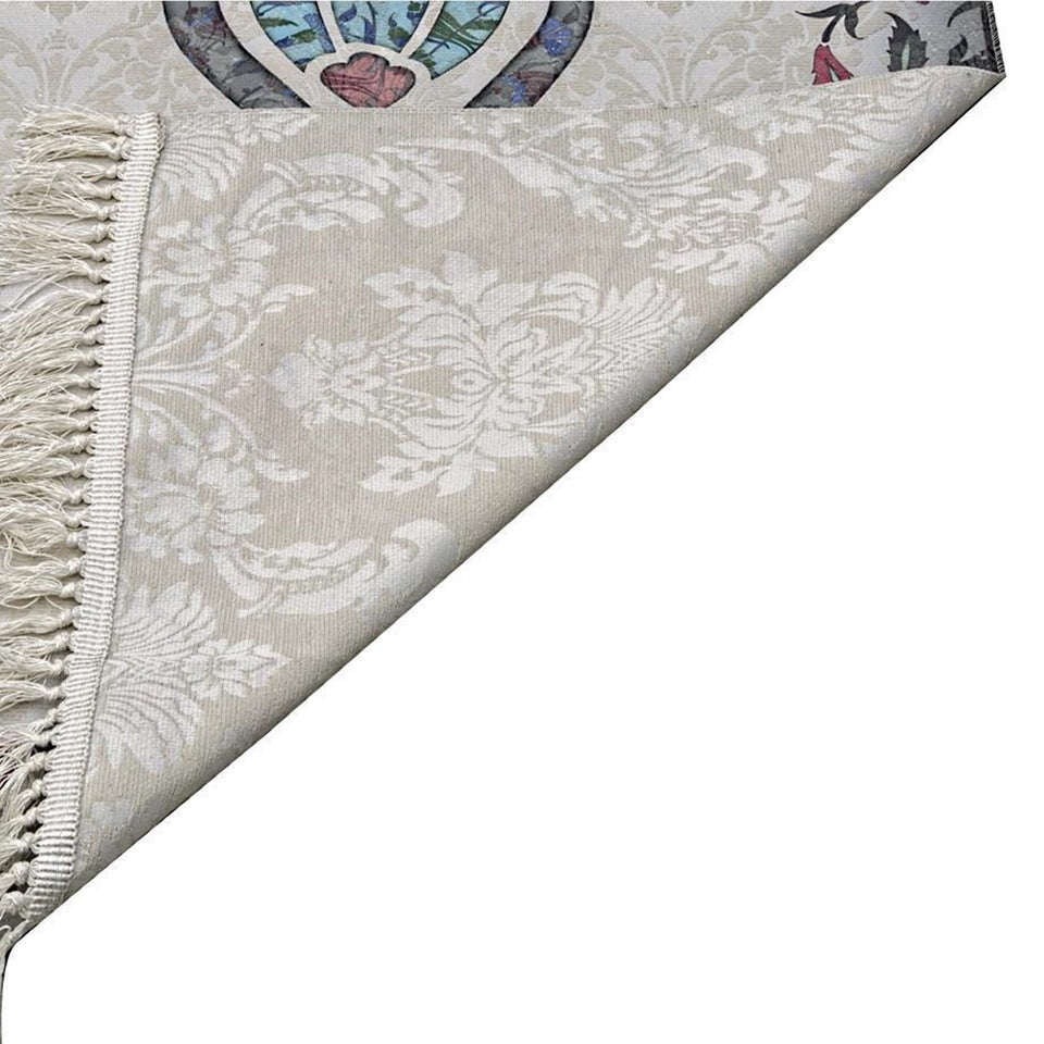 Thin Cotton Islamic Prayer Rug, Turquoise Tulip Motiff Janamaz Musallah Sesallah Sejadah Carpet Muslim Seccade Islam Sajadah