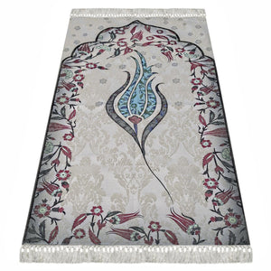 Thin Cotton Islamic Prayer Rug, Turquoise Tulip Motiff Janamaz Musallah Sesallah Sejadah Carpet Muslim Seccade Islam Sajadah