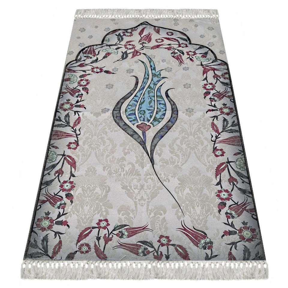 Thin Cotton Islamic Prayer Rug, Turquoise Tulip Motiff Janamaz Musallah Sesallah Sejadah Carpet Muslim Seccade Islam Sajadah