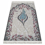 Thin Cotton Islamic Prayer Rug, Turquoise Tulip Motiff Janamaz Musallah Sesallah Sejadah Carpet Muslim Seccade Islam Sajadah