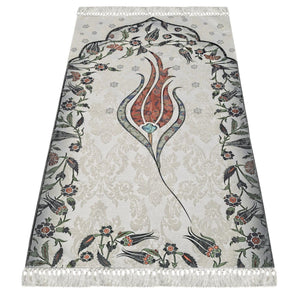 Thin Cotton Islamic Prayer Rug, Black Tulip Motiff Janamaz Musallah Sesallah Sejadah Carpet Muslim Seccade Islam Sajadah