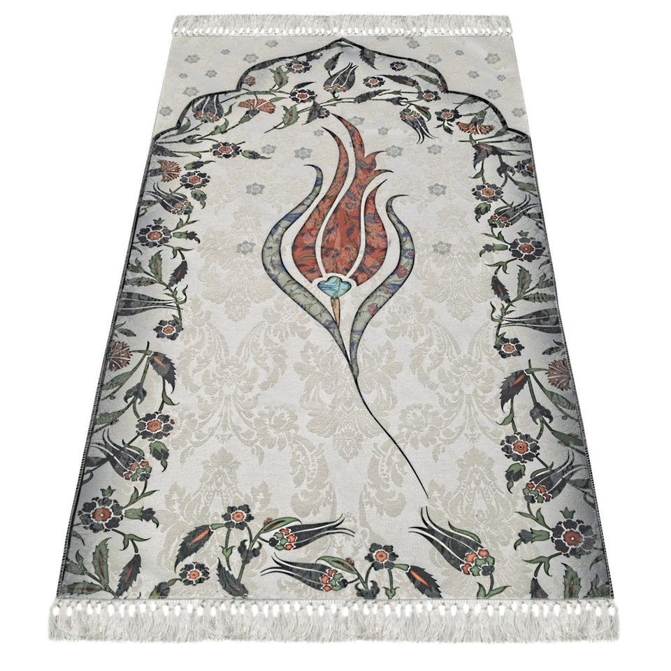 Thin Cotton Islamic Prayer Rug, Black Tulip Motiff Janamaz Musallah Sesallah Sejadah Carpet Muslim Seccade Islam Sajadah