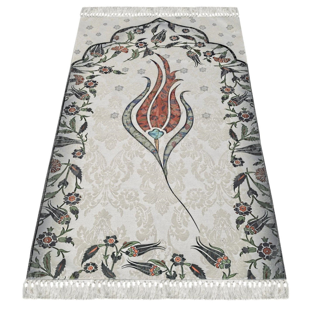 Thin Cotton Islamic Prayer Rug, Black Tulip Motiff Janamaz Musallah Sesallah Sejadah Carpet Muslim Seccade Islam Sajadah