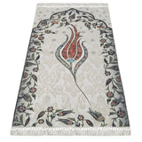 Thin Cotton Islamic Prayer Rug, Black Tulip Motiff Janamaz Musallah Sesallah Sejadah Carpet Muslim Seccade Islam Sajadah