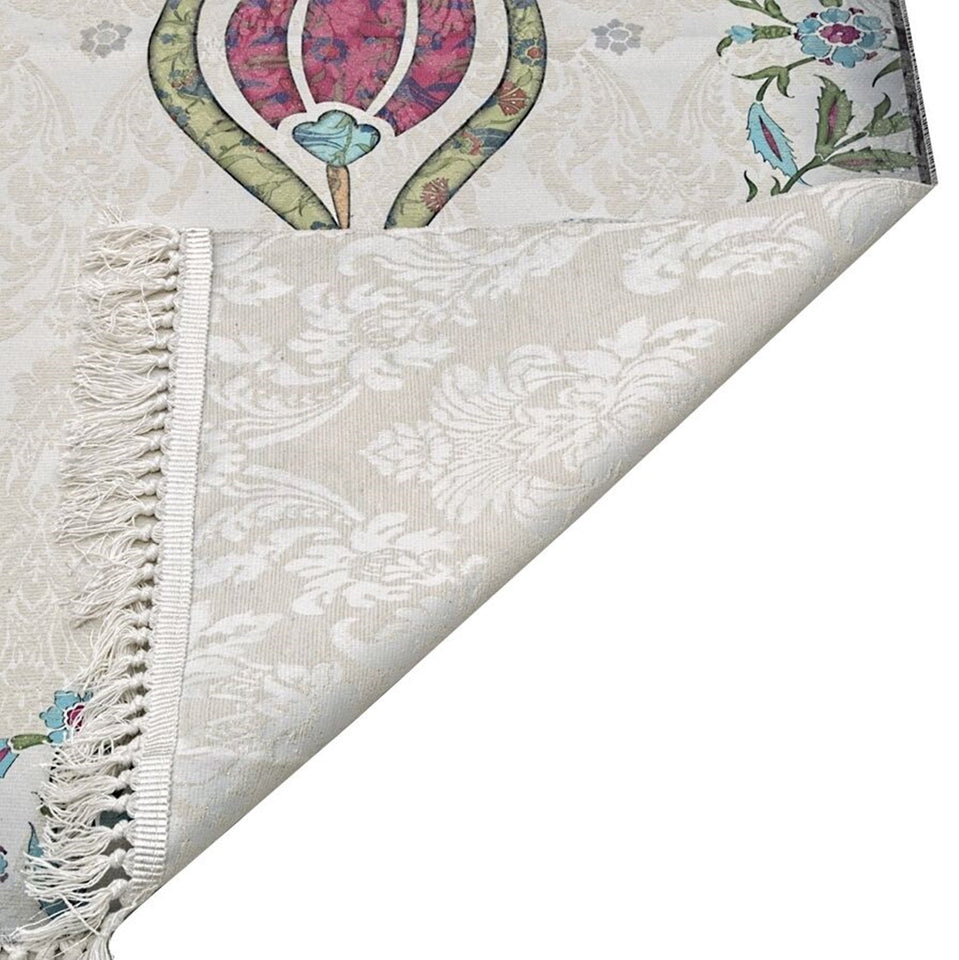 Thin Cotton Islamic Prayer Rug, Fuchsia Tulip Motiff Janamaz Musallah Sesallah Sejadah Carpet Muslim Seccade Islam Sajadah