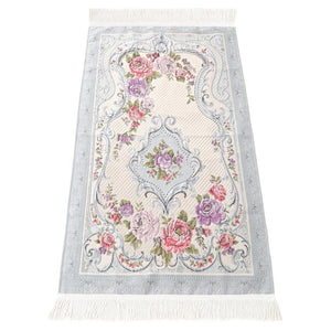 Lux Blue Prayer Mat with Bottom Layer, Embossed Flowers, Wedding Gift, Anniversary Gift, Prayer Rug, Dowries Janamaz