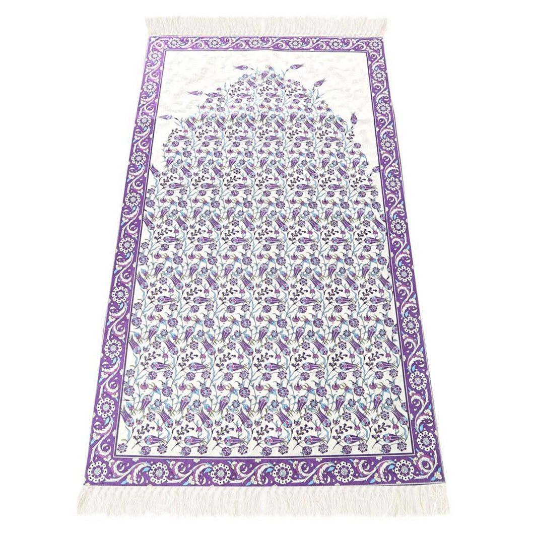 Lux Purple Prayer Mat , Kutahya Flowers, Wedding Gift, Anniversary Gift, Prayer Rug, Dowries Janamaz