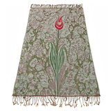 Brown Taffeta Islamic Prayer Rug, Tulip Motiff Janamaz Musallah Sesallah Sejadah Carpet Muslim Seccade Islam Sajadah