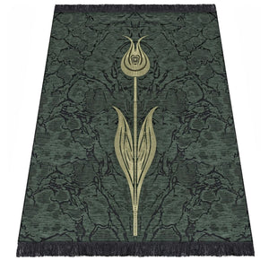 Green Lightweighted Islamic Prayer Rug, Tulip Motiff Janamaz, Musallah, Sesallah, Sejadah, Carpet, Muslim Seccade, Islam Sajadah