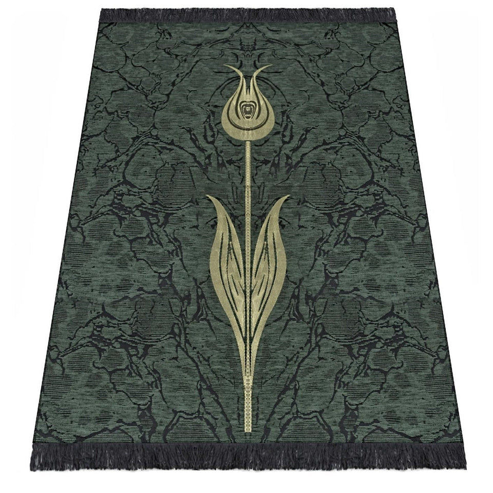 Green Lightweighted Islamic Prayer Rug, Tulip Motiff Janamaz, Musallah, Sesallah, Sejadah, Carpet, Muslim Seccade, Islam Sajadah