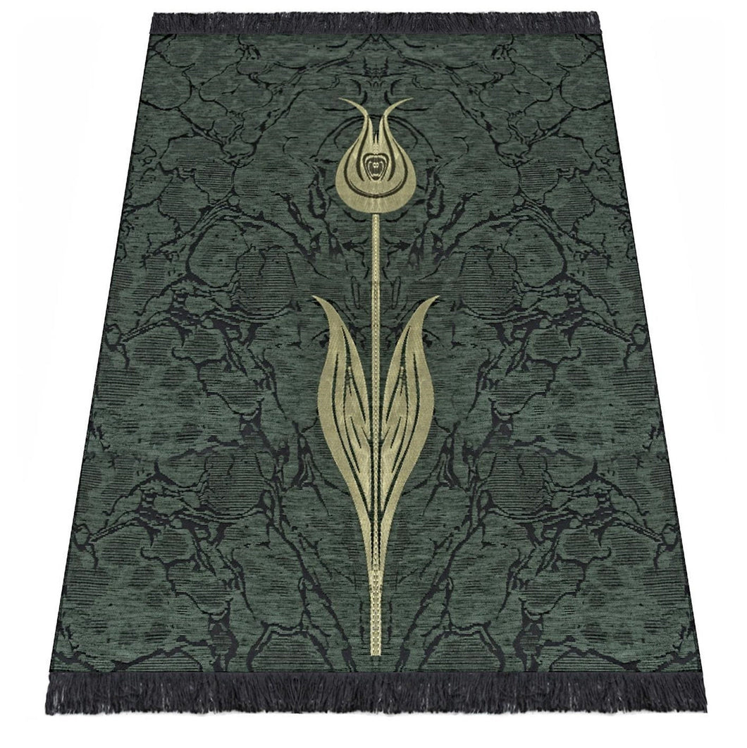 Green Lightweighted Islamic Prayer Rug, Tulip Motiff Janamaz, Musallah, Sesallah, Sejadah, Carpet, Muslim Seccade, Islam Sajadah