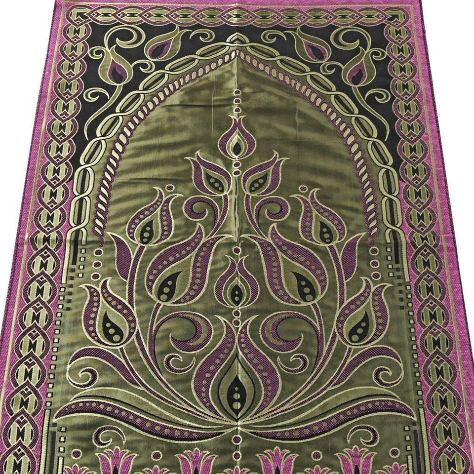 Fuchsia Gold Taffeta Lightweighted Islamic Prayer Rug, Janamaz, Musallah, Sesallah, Sejadah, Carpet, Muslim Seccade, Islam Sajadah