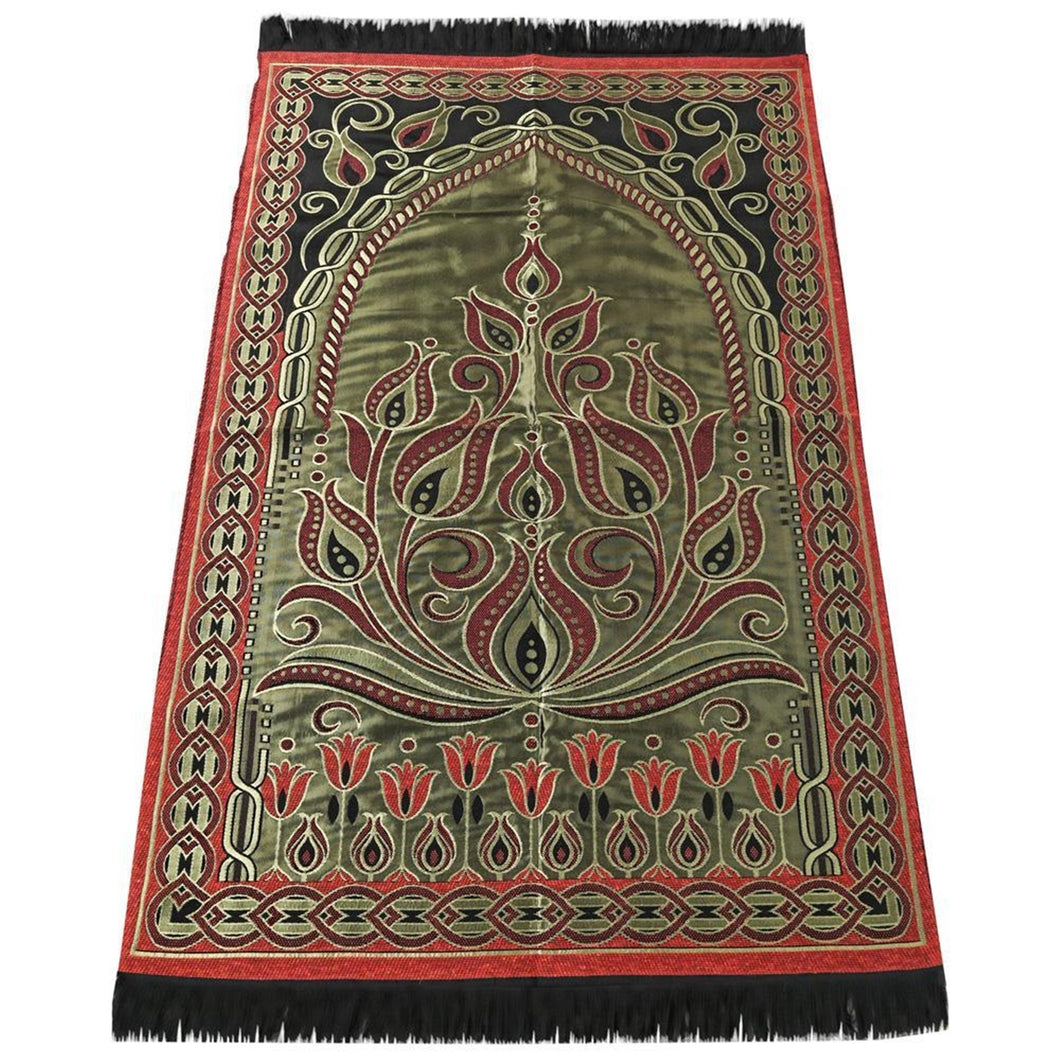 Red Gold Taffeta Lightweighted Islamic Prayer Rug, Janamaz, Musallah, Sesallah, Sejadah, Carpet, Muslim Seccade, Islam Sajadah