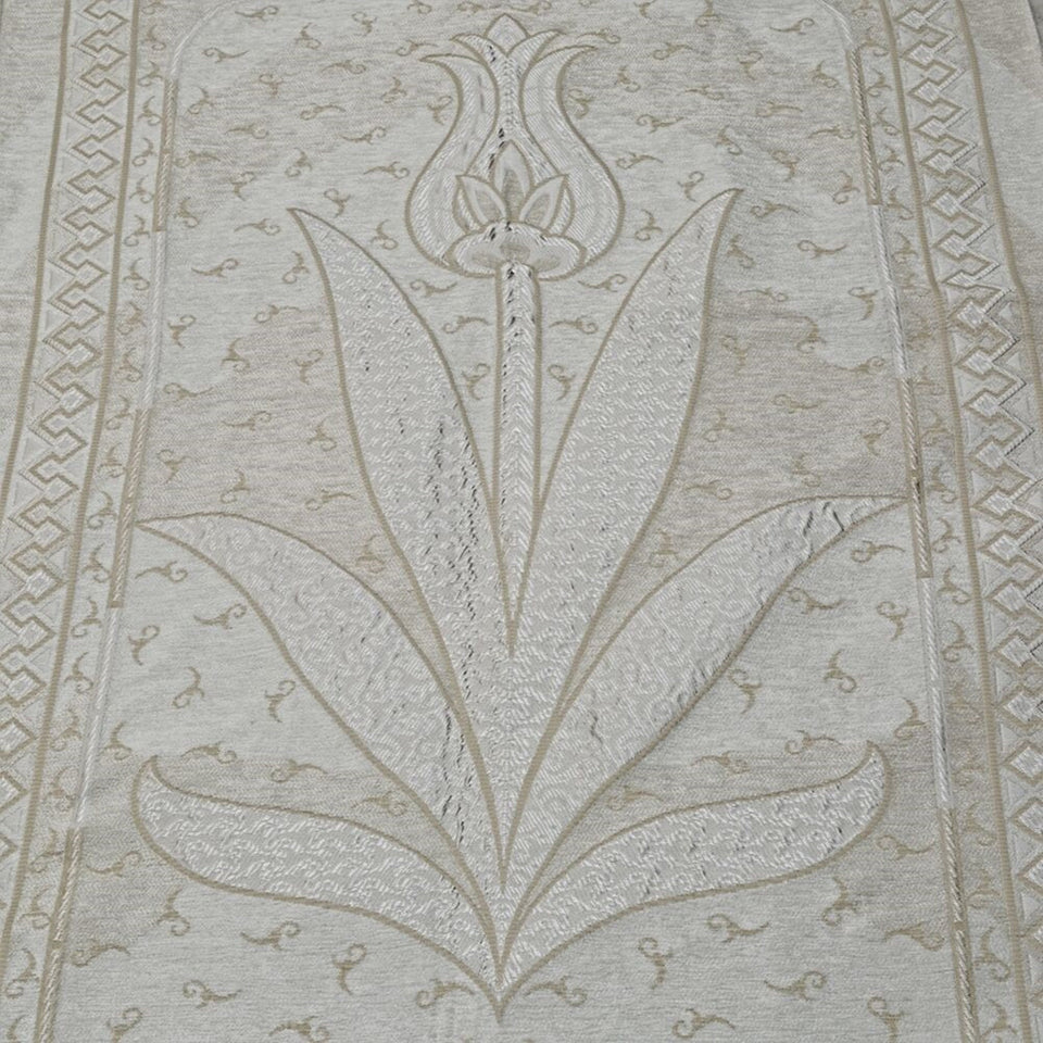 Cream Tulip Taffeta Lux Lightweighted Islamic Prayer Rug, Janamaz, Musallah, Sesallah, Sejadah, Carpet, Muslim Seccade, Islam Sajadah