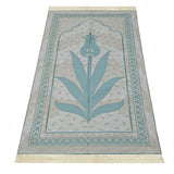 Turquoise Tulip Taffeta Lux Lightweighted Islamic Prayer Rug, Janamaz, Musallah, Sesallah, Sejadah, Carpet, Muslim Seccade, Islam Sajadah