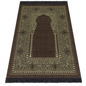 Brown Aslisah Chenille Lightweighted Islamic Prayer Rug, Janamaz, Musallah, Sesallah, Sejadah, Carpet, Muslim Seccade, Islam Sajadah - islamicbazaar