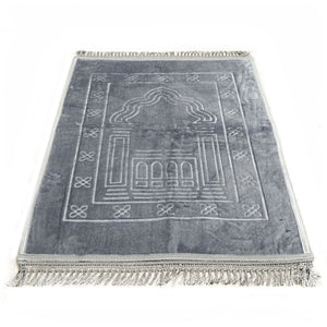 Lux Velvet Plush Gray Prayer Mat | Turkish Prayer Mats | Carpet | Wedding Gift | Anniversary Gift | Prayer Rug | Dowries | Janamaz