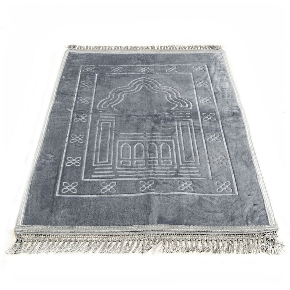 Lux Velvet Plush Gray Prayer Mat | Turkish Prayer Mats | Carpet | Wedding Gift | Anniversary Gift | Prayer Rug | Dowries | Janamaz