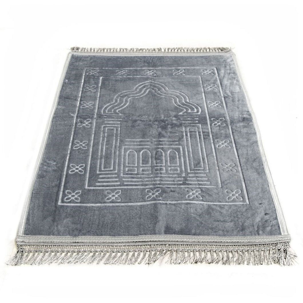 Lux Velvet Plush Gray Prayer Mat | Turkish Prayer Mats | Carpet | Wedding Gift | Anniversary Gift | Prayer Rug | Dowries | Janamaz