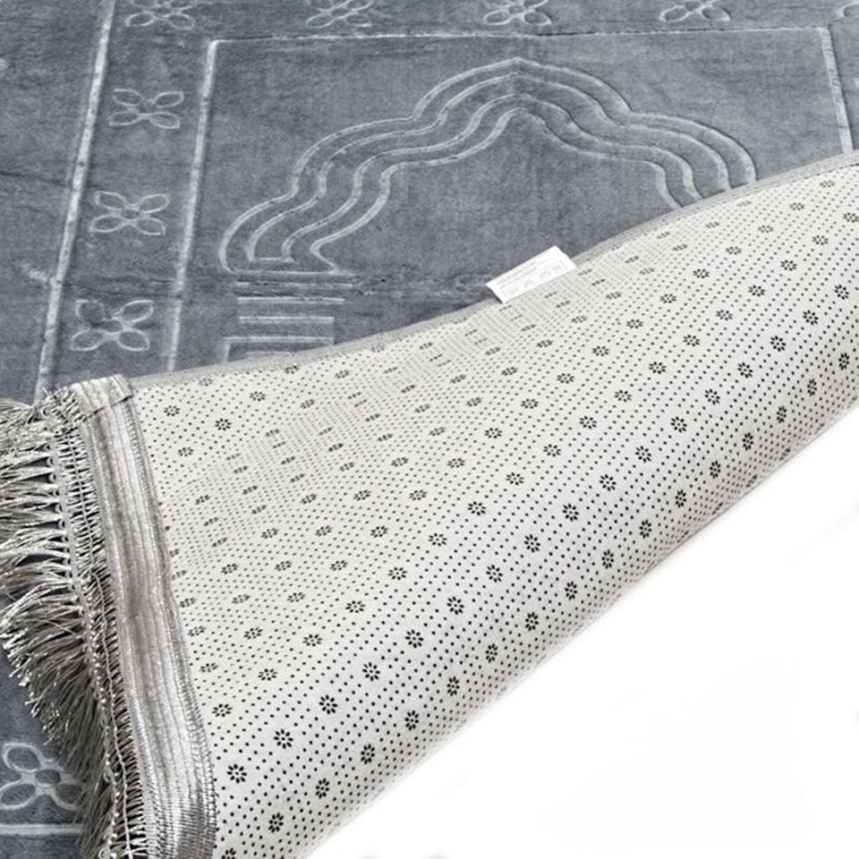 Lux Velvet Plush Gray Prayer Mat | Turkish Prayer Mats | Carpet | Wedding Gift | Anniversary Gift | Prayer Rug | Dowries | Janamaz