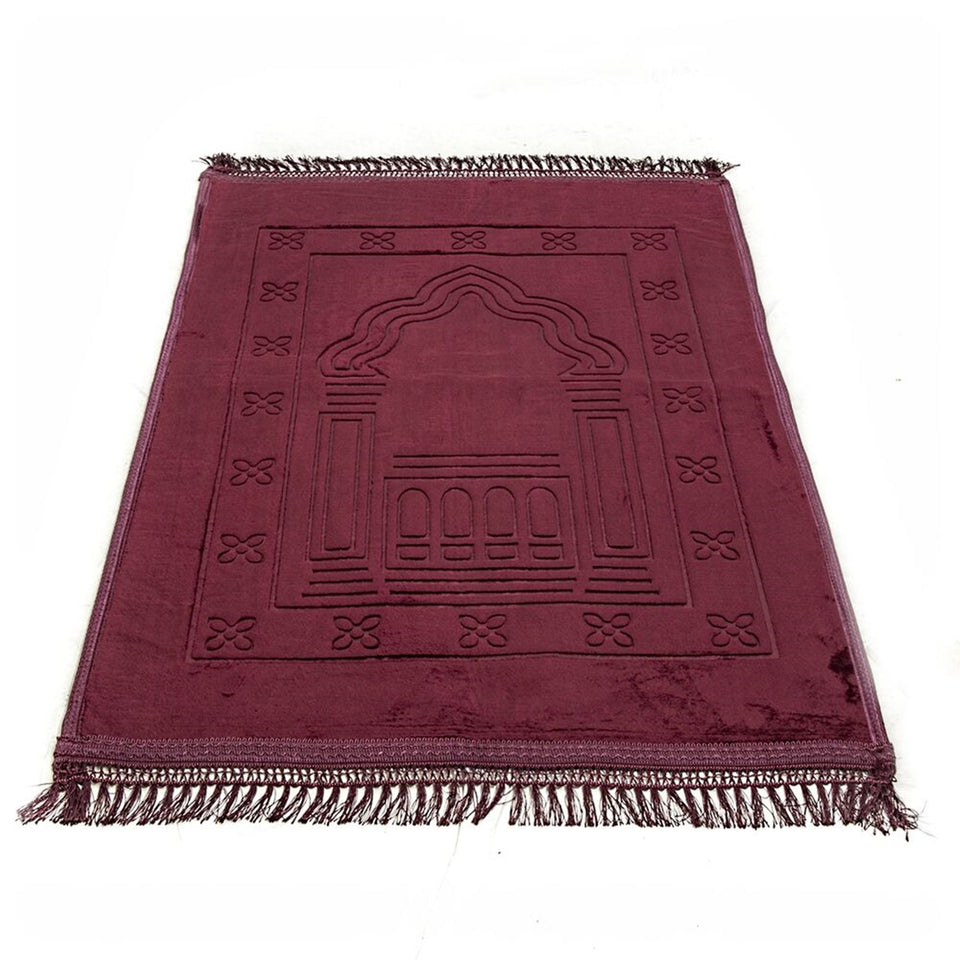 Lux Velvet Plush Burgundy Prayer Mat | Turkish Prayer Mats | Carpet | Wedding Gift | Anniversary Gift | Prayer Rug | Dowries | Janamaz