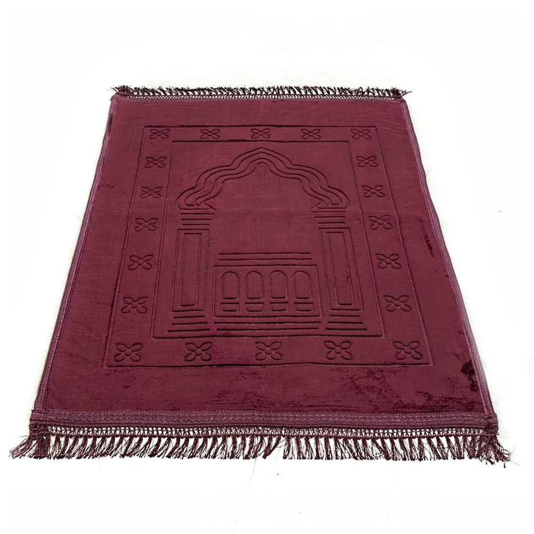 Lux Velvet Plush Burgundy Prayer Mat | Turkish Prayer Mats | Carpet | Wedding Gift | Anniversary Gift | Prayer Rug | Dowries | Janamaz