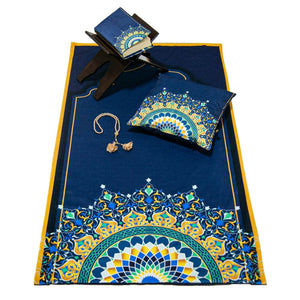 Navy Blue Delux Special Prayer Mat Set Gift | Quran | Sajadah | Pillowcase | Islamic Gift | Personalized Gift | Tasbeeh Sejadah Set