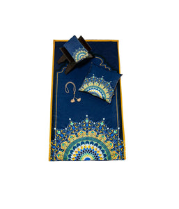 Navy Blue Delux Special Prayer Mat Set Gift | Quran | Sajadah | Pillowcase | Islamic Gift | Personalized Gift | Tasbeeh Sejadah Set