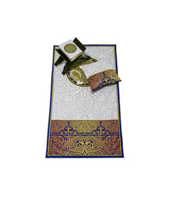 Golden Blue Delux Special Prayer Mat Set Gift | Quran | Sajadah | Pillowcase | Islamic Gift | Personalized Gift | Tasbeeh Sejadah Set