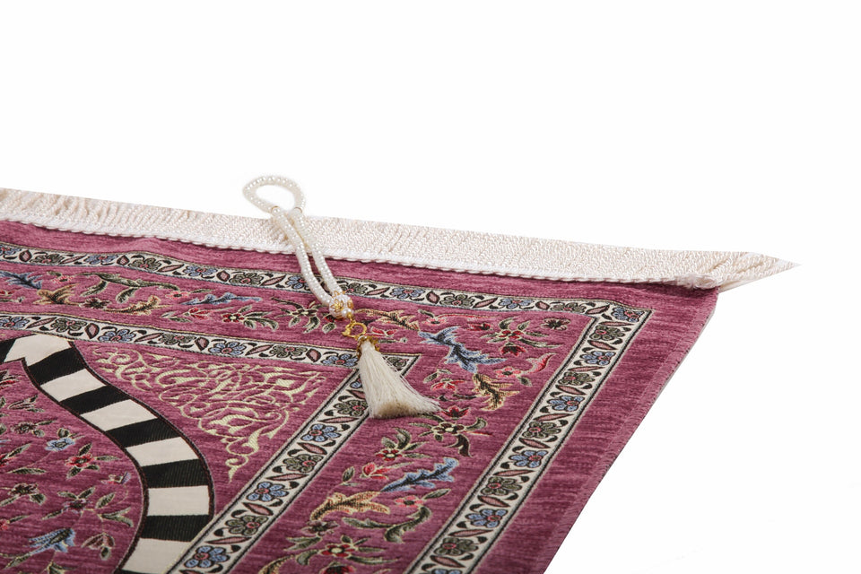Pink Tulip Garden Prayer Mat, Prayer Mat with Tasbeeh, Prayer Rug, Muslim Janamaz, Namaz Rug, Musallah, Islamic Gift