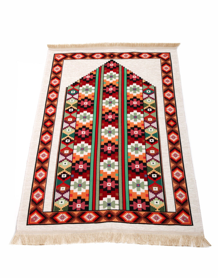 Colorful Mosaic Carpet Sejadah - Lux Prayer Mat - Prayer Rug - Janamaz - Elegant, High Quality, Luxury - A Unique Islamic Gift YSLM42