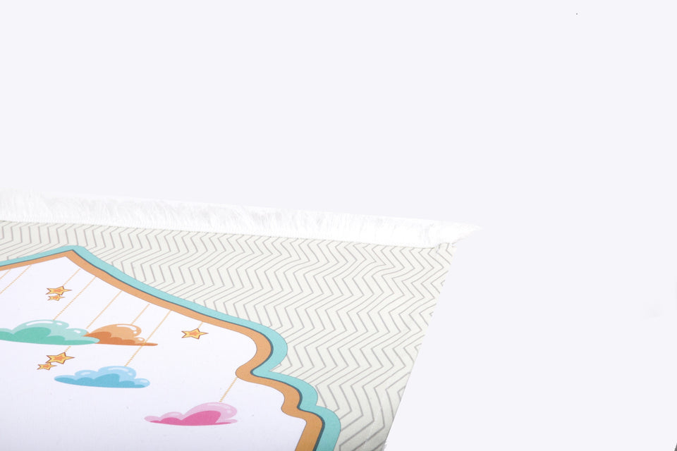 Personalized Prayer Mat for Kids, White Moon Islamic Praying Rug for Children, Educational Prayer Mat, Janamaz Muslim Child First Prayer Rug