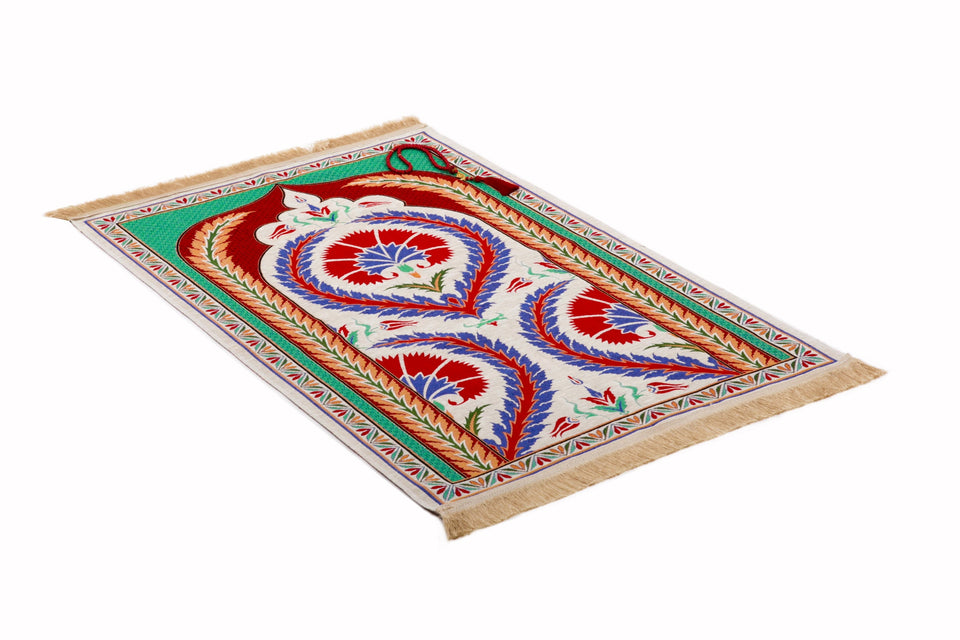 Ottoman Clovers Prayer Mat, Prayer Mat with Tasbeeh, Prayer Rug, Bohemian Rug, Turkish Rug, Islamic Gift YSLM77 - islamicbazaar