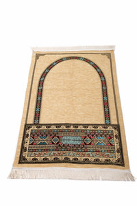 Framed Ethnic Beige Sejadah, Rawdah Inspired Lux Prayer Mat,  Prophet's Mosque Prayer Rug, Alrawda Janamaz, Rawda, Unique Islamic Gift