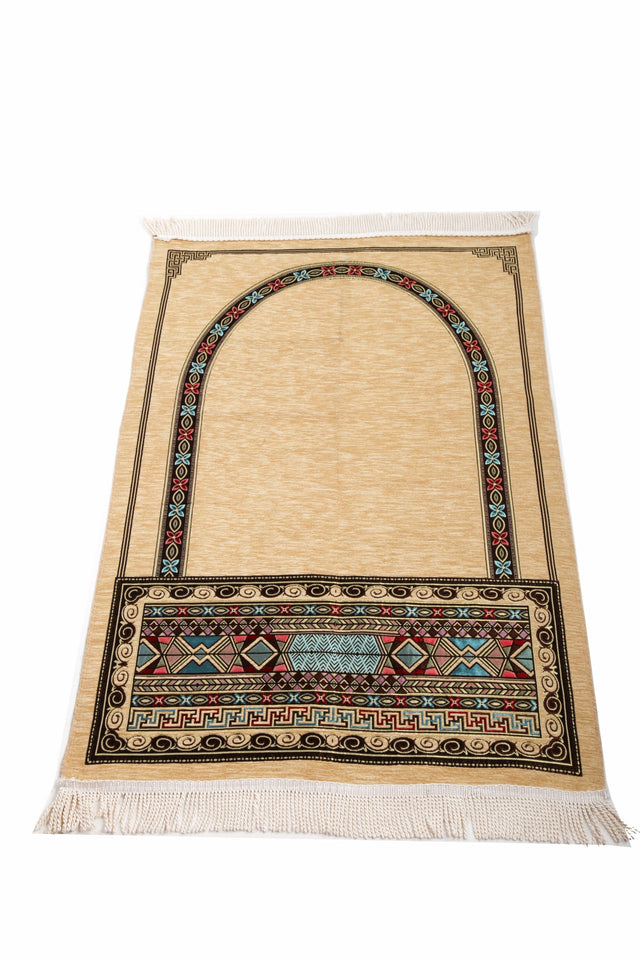 Framed Ethnic Beige Sejadah, Rawdah Inspired Lux Prayer Mat,  Prophet's Mosque Prayer Rug, Alrawda Janamaz, Rawda, Unique Islamic Gift