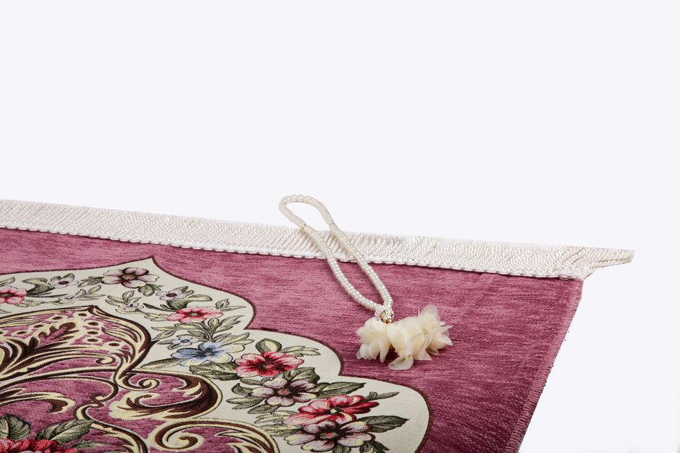 Pink Golden Frame Prayer Mat, Prayer Mat with Tasbeeh, Prayer Rug, Muslim Janamaz, Sajadah Cantik , Islamic Gifts