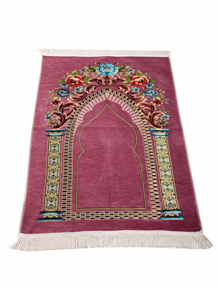 Pink Flower Gate Prayer Mat, Prayer Mat with Tasbeeh, Prayer Rug, Muslim Janamaz, Sajadah Cantik , Islamic Gifts